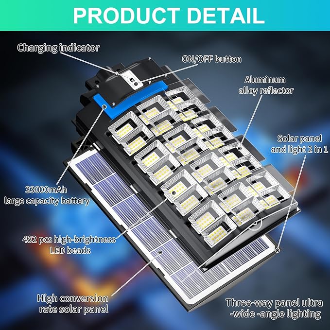 JAYNLT Y-6800W Solar Street Lights Outdoor 600000LM 6500K Powerful Parking Lot Lights Commercial Duks to Dawn Solar Lamp Outdoor with Motion Sensor for Yards Driveways