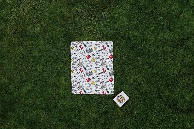 Picnic TIME Disney Mickey and Friends Impresa Picnic Blanket Lightweight Folding Beach Blanket with Carry Backpack Machine Washable Water Resistant Fleece Picnic Mat (Black and White)
