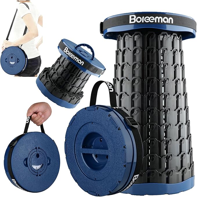 Boreeman 2026 Upgraded Collapsible Stool Lightweight Yet Sturdy with Load Capacity 800lbs Portable Folding Stool for Camping Fishing Hiking BBQ (Navy)