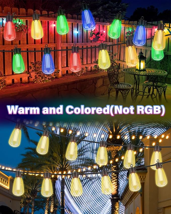 98FT Outdoor String Lights with Remote - Multicolor &amp Warm White 8 Light Modes Timer Waterproof Patio Lights Plug In Dimmable String Lights Shatterproof for Outside Porch Backyard Party