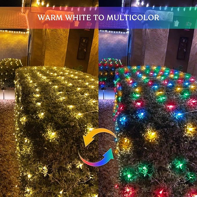 JMEXSUSS 360 LED Net Christmas Lights 12ft x 5ft Warm White &amp Multicolor 11 Modes Bush Lights Waterproof Connectable for Christmas Patio Garden Indoor Outdoor