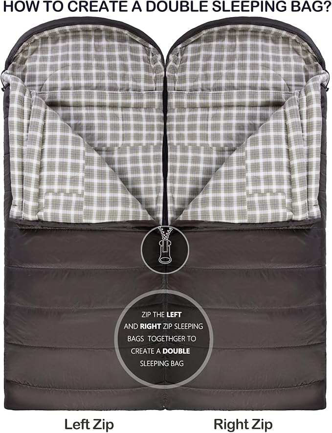 Cold Weather Sleeping Bag 100% Cotton Flannel XXL for Adults Big and TallFree Compression Sack