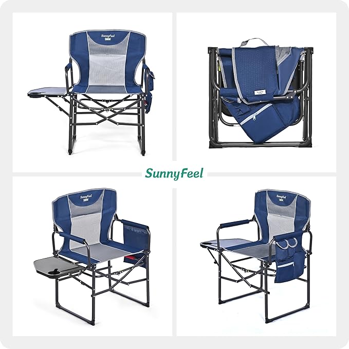 SUNNYFEEL Camping Directors Chair Heavy DutyOversized Portable Folding Chair with Side Table Pocket for Beach FishingTripPicnicLawnConcert Outdoor Foldable Camp Chairs
