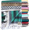 Del Mex Classic Mexican Blanket Large Authentic Woven Falsa Throw (70x50) Artisan Southwest Décor for Beach Yoga Outdoors (Teal)