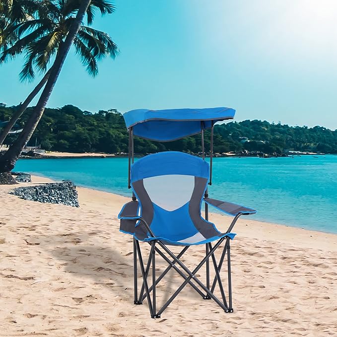 ALPHA CAMP Camp Chair with Shade Canopy Folding Camping Chair with Cup Holder and Carry Bag for Outdoor Camping Hiking Beach Heavy Duty 300 LBS Royal Blue