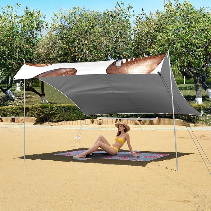 Rugby Tile Brown White Pattern Camping Sun Shelter Beach Tent Portable Beach Sun Shade Outdoor Canopy for Camping Trips Fishing Picnic