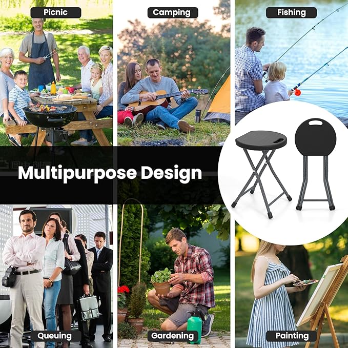 Goplus Folding Stool 2 Pack 18 inch Foldable Camping Stool for Adults with 440 lb Capacity Portable Plastic Fold up Stool Collapsible Round Stool with Handle for Fishing Hiking Gardening BBQ