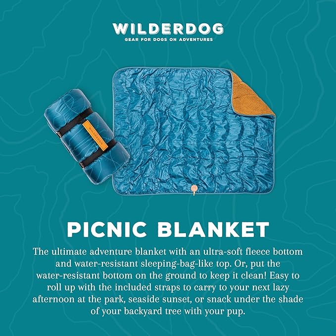 Wilderdog Double-Sided Dog Picnic Blanket – Sherpa Fleece &amp Water-Resistant Shell – 42.5” x 56.5” – Caspian