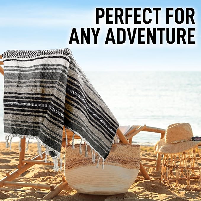 Hydration Nation Authentic Large Handwoven Mexican Blanket - Soft Yoga- Durable Serape- Lightweight Falsa Beach Camping Picnic Outdoor Blanket 70x50 - Desert