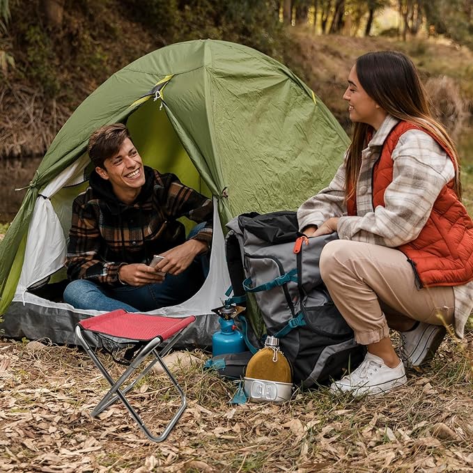 Folding Camping Stool 16 Inch Tall Portable Folding Stool Aluminum Alloy Lightweight Stool Seat Red Foldable Stool with Carry Bag for Fishing Outdoor Camping Hiking and BBQ (Red)