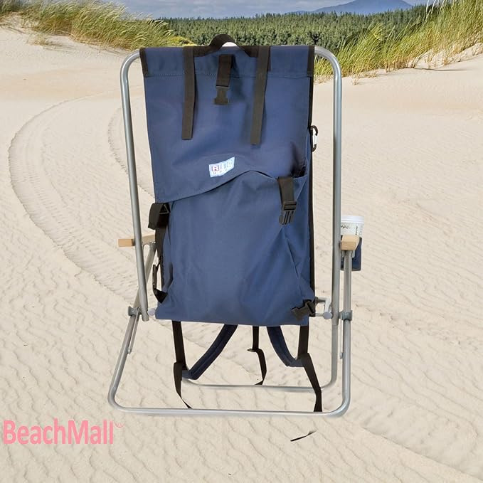 Rio Beach Original 4-Position Steel Backpack Chair with Pillow Hands-Free Beach Chair Backpack for Adults Navy