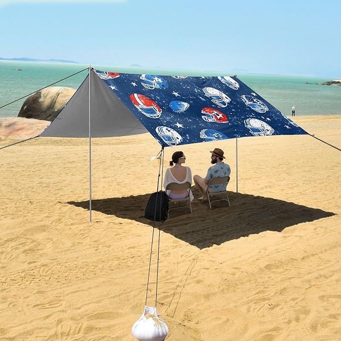 Football Helmet Blue Pattern Camping Sun Shelter Beach Tent Portable Beach Sun Shade Outdoor Canopy for Camping Trips Fishing Picnic