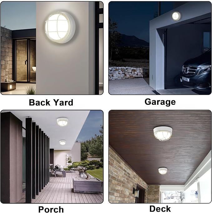2 Pack 8 Bulkhead LED Light-White Round Nautical Lights 8 LED Sauna Light Fixture 3000K1500 LM15W Nautical Bulkhead Outdoor Light White Round