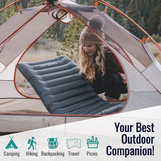 TREKOLOGY UL80 Ultralight Sleeping Pad – Inflatable Camping Sleeping Pad - 40D Nylon Compact Hiking Mat – Lightweight Air Mattress for Backpacking &amp Tent Camping