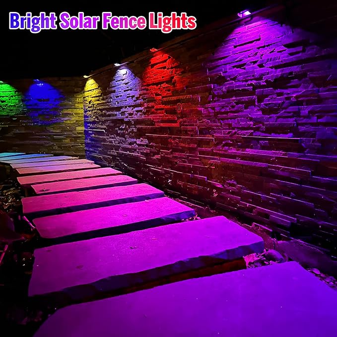 Solar Fence Lights Warm White &amp RGB Fence Lights Outdoor Step Lights Outdoor Waterproof LED Solar Lighting for Outside Backyard Patio Deck Stair Handrail Pool and Wall(12 PackBlack)
