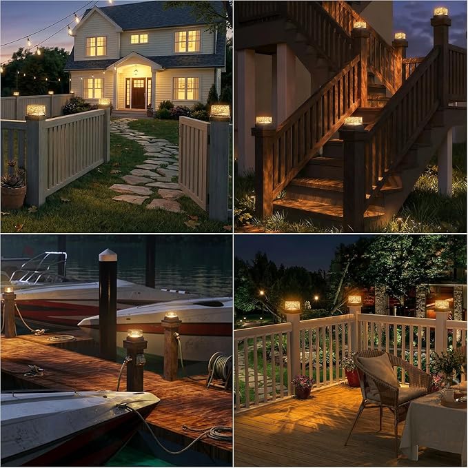 Solar Post Cap Lights with 2 Modes Warm White/Fading Cracked Fence Post Solar Lights Fit 4x4 5x5 6x6 Wooden/Vinyl Posts 6 Pack Solar Post Lights Outdoor Waterproof for Deck Porch Yard &amp Patio De