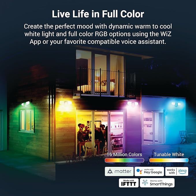 HALO ESF Smart Non-Motion Security Flood Light Connected by WiZ Pro 180-Watt Equivalent 2400 Lumens Black - ESF2ARGBWFB-WIZ