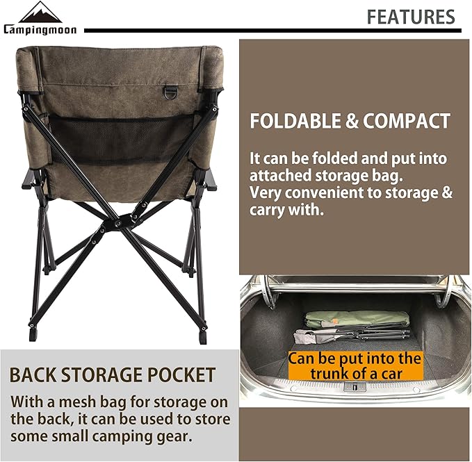 CAMPINGMOON Foldable Cotton Canvas Campfire Bonfire Open Fire Pits Camping Chair Low Style Chair Khaki F-1003C-K