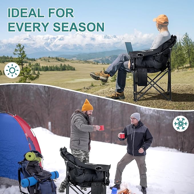 ABORON Oversized Heated Armrest Camping Chair Portable Heated Folding Recliner Chair with 3 Heat Settings Fully Padded Heavy Duty Chair Supports Up to 400 lbs Perfect for Outdoor Adventures