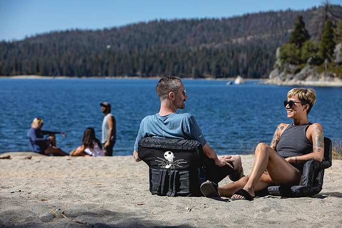 Picnic TIME Disney Nightmare Before Christmas Jack Skellington Ventura Reclining Stadium Seat with Back Support Portable Bleacher Floor Beach Chair with Backpack Straps (Black)