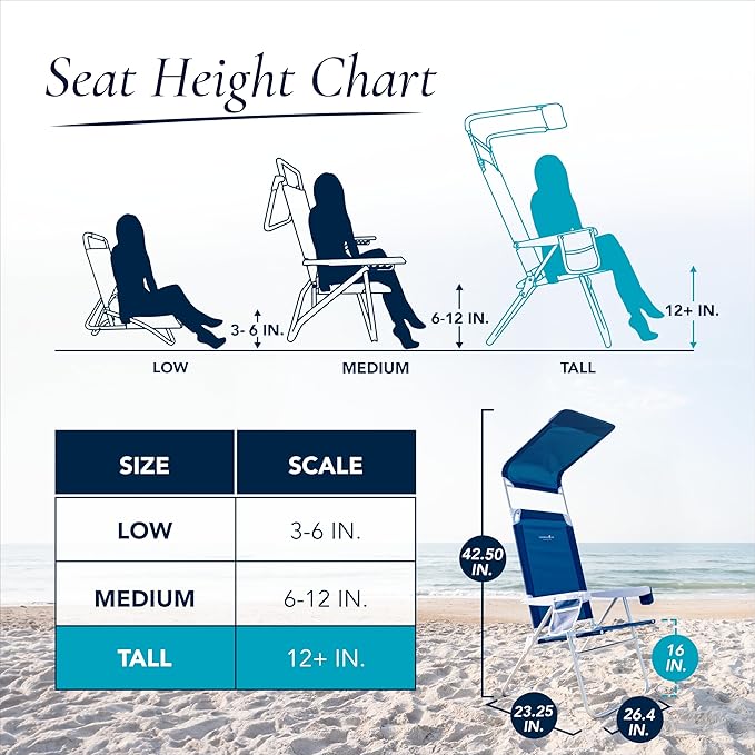 Caribbean Joe Folding Beach Chair 1 Position High Back Outdoor Camping Chair with Canopy Lightweight and Portable