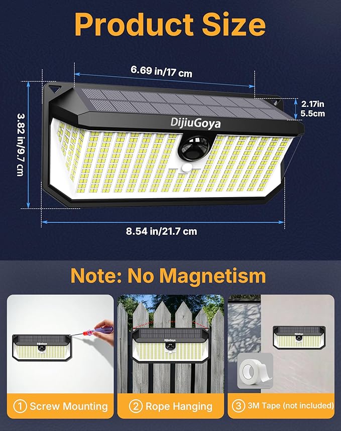 Solar Security Lights Outdoor 466 LED 4000Lm Ultra Bright 270° Wide Motion Sensor IP68 Waterproof 3 Modes Dusk-to-Dawn Solar Flood Light for Driveway Fence Garden Garage 2-Pack