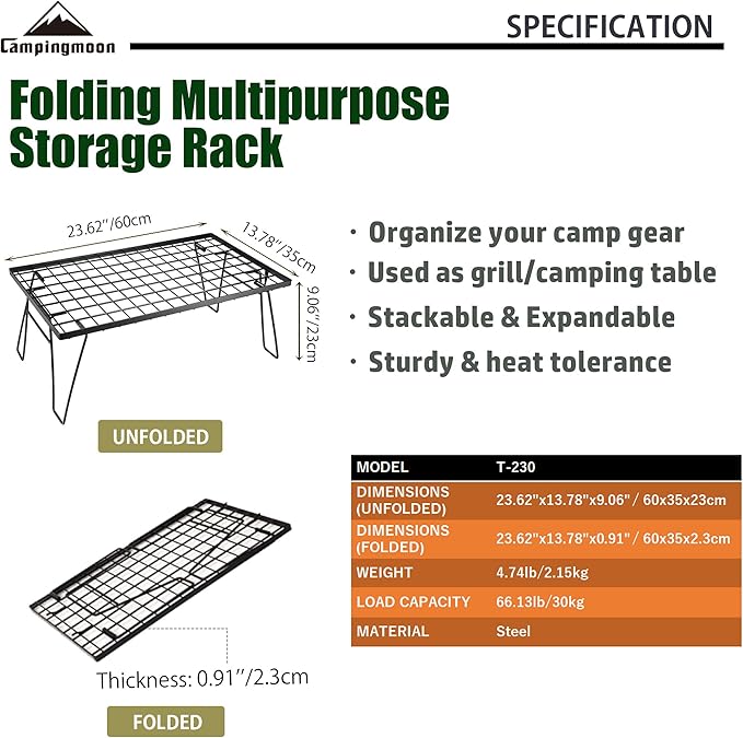 CAMPINGMOON Foldable Multipurpose Stacking Storage Rack Steel Plating Black