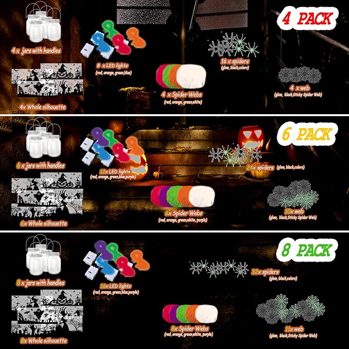 8 Pack Halloween DIY Lantern Jar Craft Kit Decor Supplies Gifts Halloween Crafts for Kids Ages 4-12 for Adult Crafts Activities for School Indoor Outdoor Garden Home DIY Decor Art Kit Project