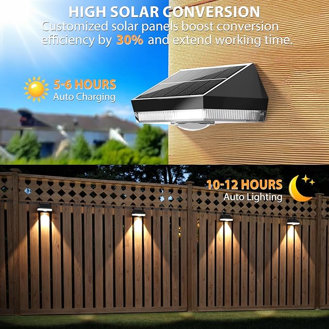 Solar Fence LightsWarm White &amp Cool White &amp RGB 7Colors ＆ Color Changing Mode IP65 Waterproof Solar Lights Outdoor Solar Deck Lights for Outside/Patio/Backyard/Wall/Pool/Fence/Railing/Step(1