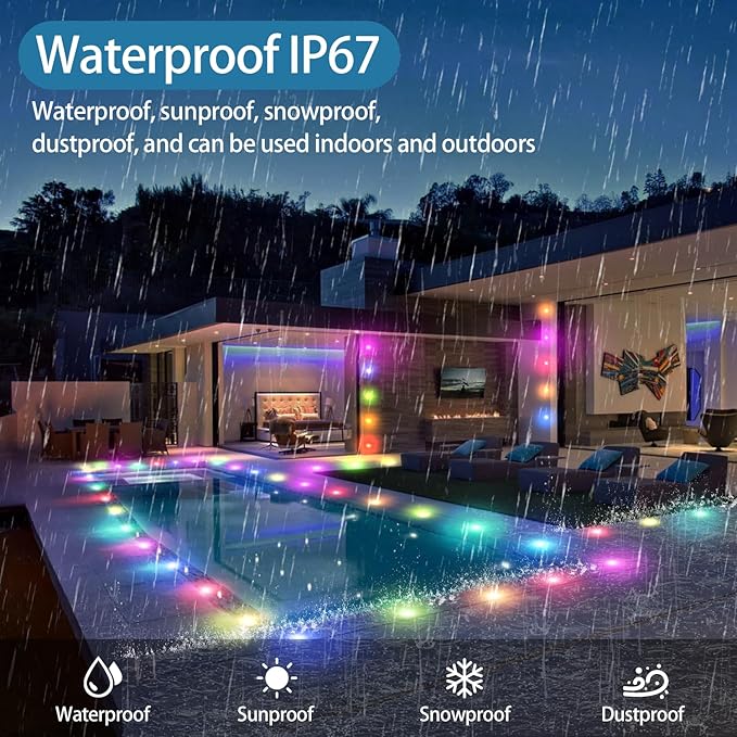 HIBOITEC 10PCS Low Voltage Recessed RGB Deck Lamp φ42mm with Remote Control LED Deck Lights Kit IP67 Waterproof 12V Low Voltage In Ground Outdoor LED Landscape Lighting for Yard Garden Patio Stair