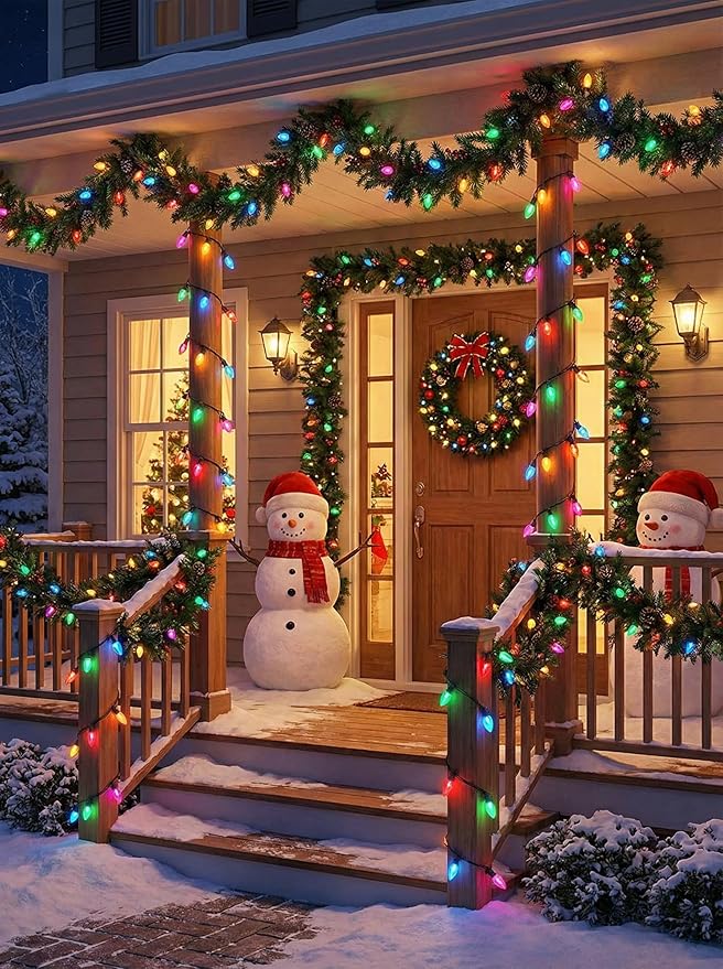 C9 Christmas Pathway Lights Outdoor 38 Ft 25 LED Multicolor C9 Christmas Lights Connectable Outdoor Waterproof Walkway Markers Light for Driveway Yard Garden Lawn Xmas Decorations