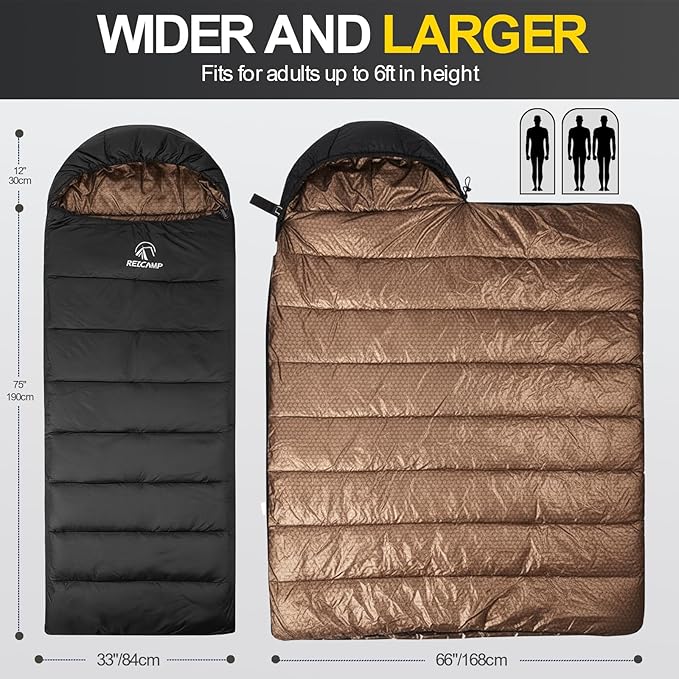 REDCAMP Flannel Sleeping Bag for Adults Comfortable Cotton Sleeping Bags for Camping with Detachable Hood Red/Grey/Blue/Black