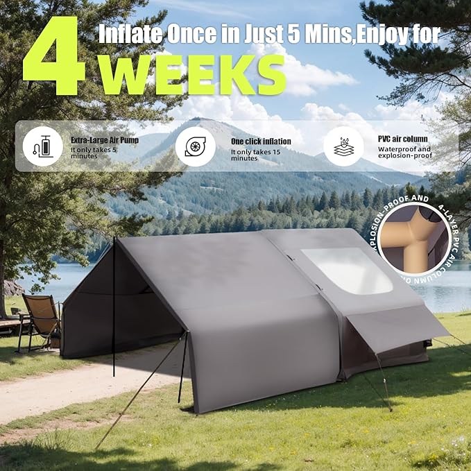 Inflatable Camping Tent with Electric Air Pump - 420D Heavy Duty Oxford - 5 Min Auto-Inflation - Panoramic Stargazing Skylight - 4 Season Luxury Glamping Cabin 4-10 Person Multiple Sizes