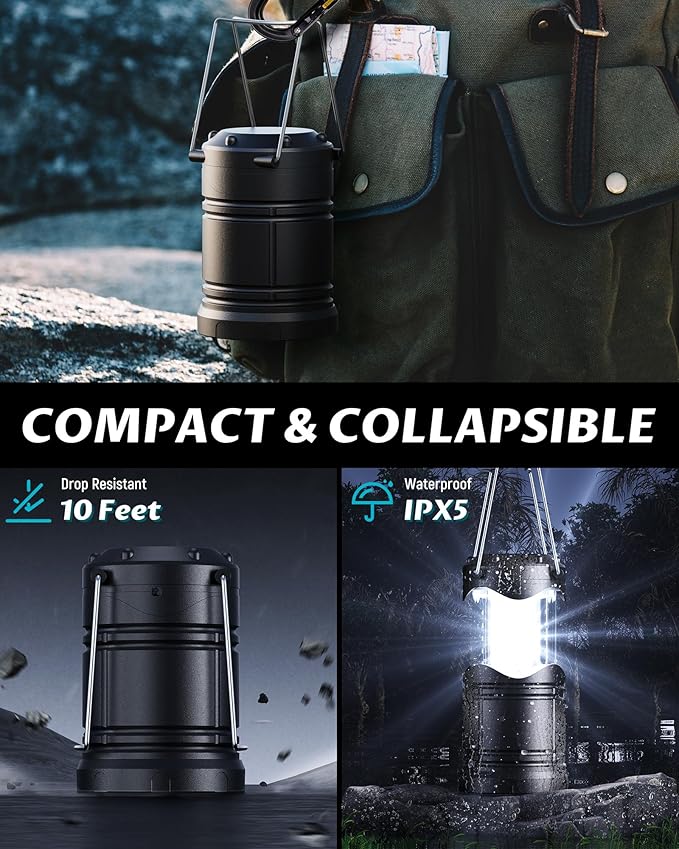 Lichamp 4 Pack LED Camping Lanterns Battery Powered Camping Lights LED Collapsible Flashlight Portable Emergency Supplies Kit A4BK