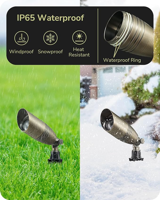 EDISHINE Solid Brass Outdoor Landscape Spotlights 3CCT MR16 Bulb Included 12V LED Low Voltage Landscape Lighting Bronze Heavy Duty Waterproof Spot Lights for Yard Garden Lawn Tree 2 Pack