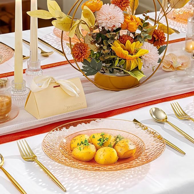 Rubtlamp 60Pcs Orange Plastic Plates Orange Plastic Disposable Plates With Hammered Design Party Platos Fancy Disposable Platos Include 30Dinner Plate30Desssert Plate For Spring Easter