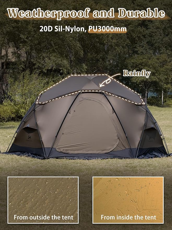TOMOUNT Dome Hot Tent with Stove Jack 4 Person Backpacking Tent for 4 Season Waterproof Glamping Hiking