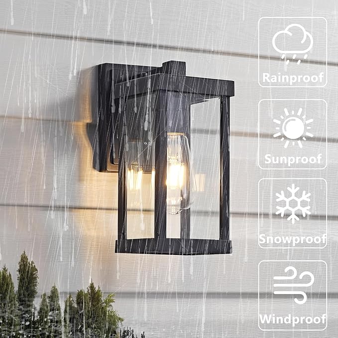 Black Outdoor Light fixtures 11 H Porch Lights Waterproof Exterior Lighting Fixtures Wall Mount for House Garage Porch Patio1 Pack