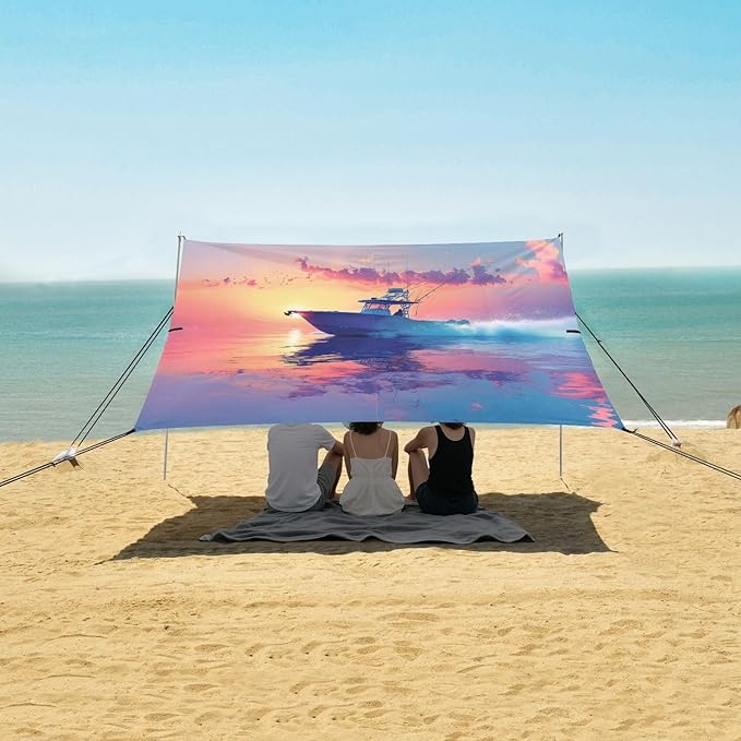 Camping Sun Shelters Fishing Boat Heading Out to Sea Beach Canopy 126 * 110.2in