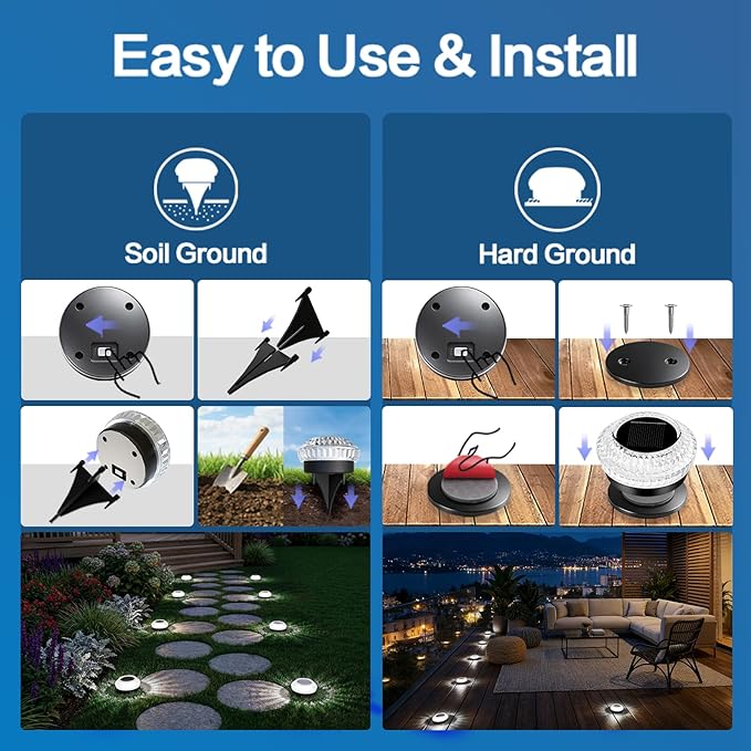Solar Ground Lights Outdoor 8 Pack Solar Powered Pathway Lights IP67 Waterproof Anti Glare Diamond Solar Garden Lights Landscape Lighting for Patio Yard Deck Walkway Cold White