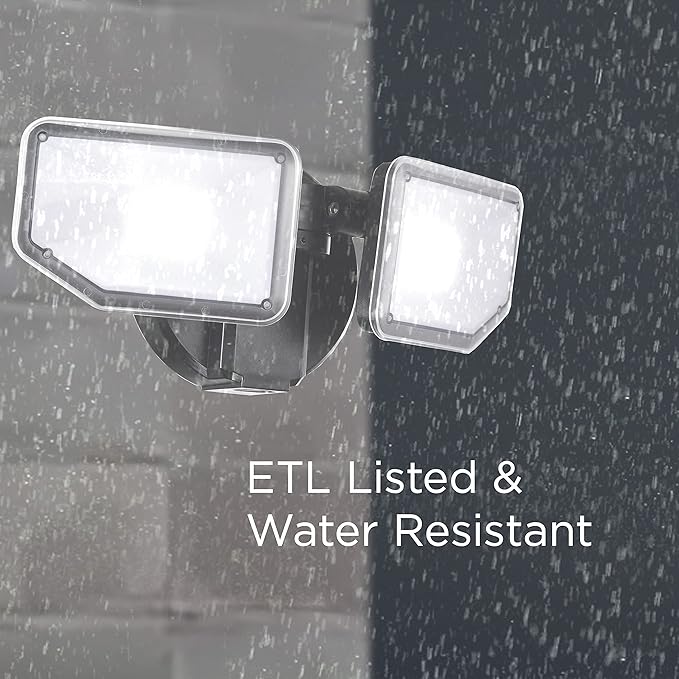 30W Flood Lights Outdoor 2700LM Super Bright LED Security Light 2 Adjustable Heads ETL Water Resistant 5000K Wall/Eave Mount Exterior LED Outdoor Light for Garage Yard Porch (Black)