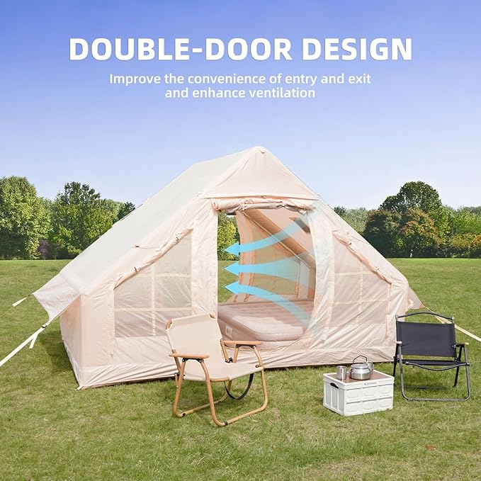 Inflatable Camping Tent with Canopy 4-6 Person 4 Season Air Tent 5 Min Quick Setup Waterproof Windproof with 420D Oxford 2 Mesh Doors &amp 4 Windows Clear Skylight for Family Camping