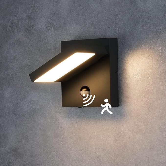 Motion Sensor Ourdoor Wall Sconce Light LED Exterior Light Fixture Black Modern Front Porch Light Wall Mount Lamp IP54 Waterproof for House Garden Garage Patio3000K 650LM