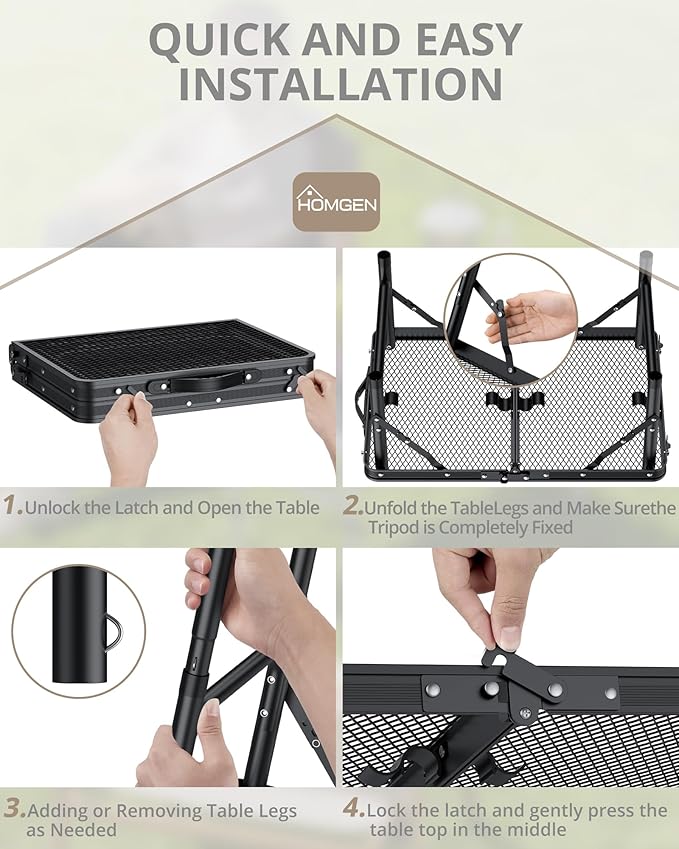 HOMGEN Folding Grill Table Portable-3 Adjustable Height 30/20/9.9 Inch Camping Table-Durable Load-bearing 66lbs-Campact Designed Aluminum Iron Small Folding Table-23*16 Inch Size-For Travel/Picnic/BBQ