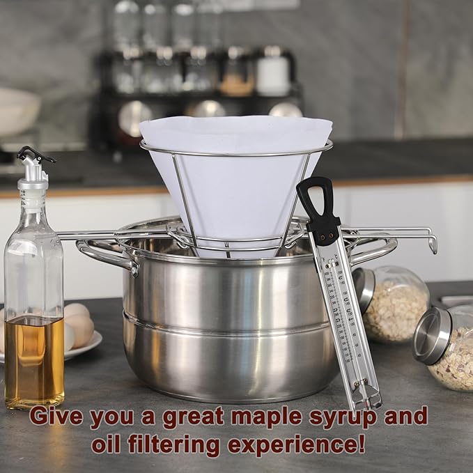 Maple Syrup Tree Tapping Kit with 8L Bags &amp Maple Syrup Cone Filter Holder Stand with Thermometer