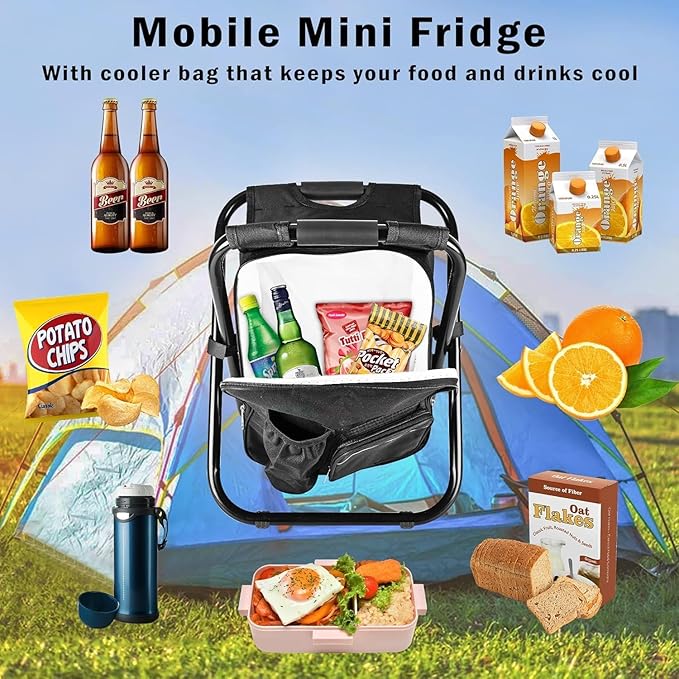Out&ampAbout 3-in-1 Backpack Stool Cooler Chair 400 LBS Max Load Portable Folding Fishing Cooler Stool - Black