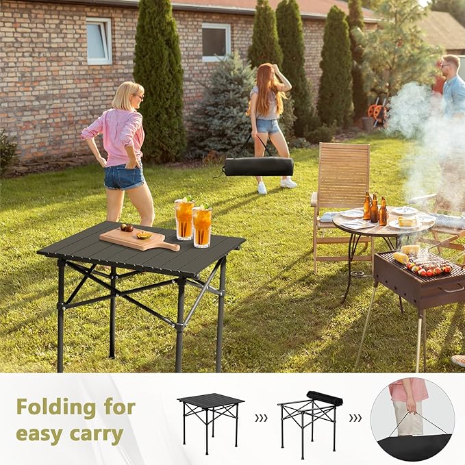 Folding Camping Square Table Portable Beach Table for 2-4 Persons Ultralight Collapsible Tables with Carry Bag Outdoor Camp Tables for Travel Hiking Backyard BBQ PartyLoads 220 Lbs 20x20 InBlack