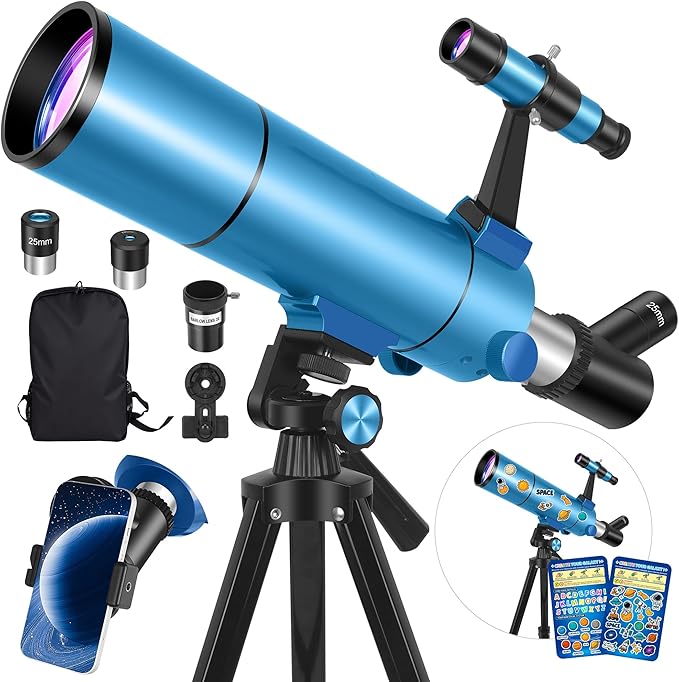 Telescope for Adults &amp Kids 80mm Aperture 500mm (20X-150X) Professional Refractor Telescope for Astronomy Beginners Portable Travel Telescopes with Tripod Phone Adapter Stickers Backpack