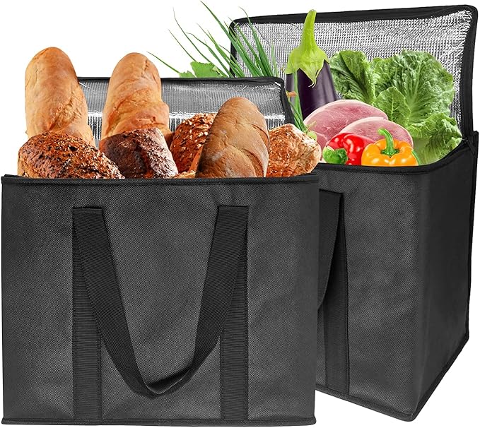 Yalin Set of 2 Large Insulated Collapsible Cooler Bags with Durable Dual Zipper ClosureReusable Grocery Shopping Bags Keep Food Hot or ColdIdeal for InstacartGrocery Transport