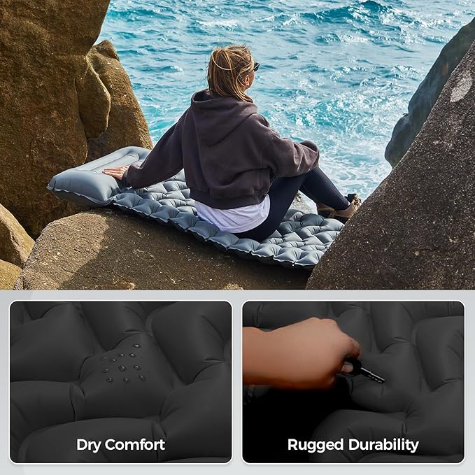 KingCamp Sleeping Pad for Camping Ultralight Connectable Inflatable Sleeping Pad Camping Mattress with 6.3 Built-in Pillow &amp Foot Pump for Backpacking Hiking Tent Cot